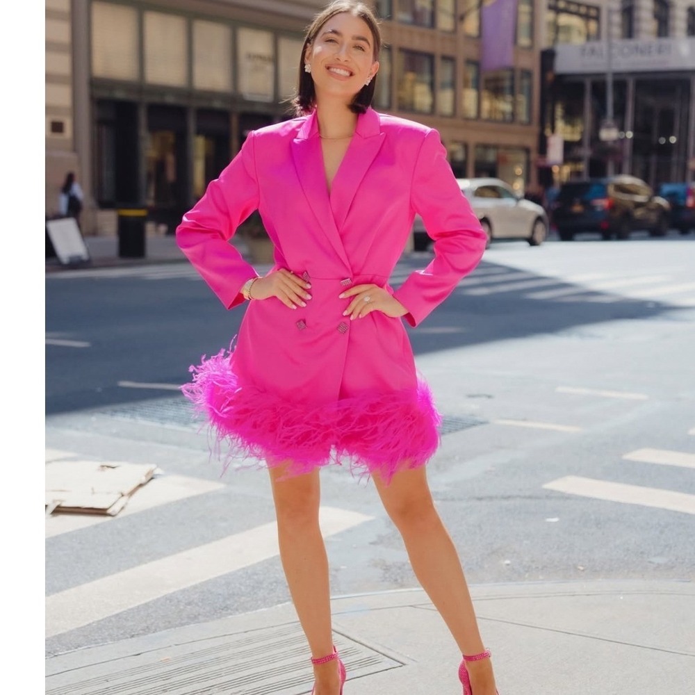 Antonio Melani Waldorf Pink Satin Feather Hem Blazer Dress Size 0